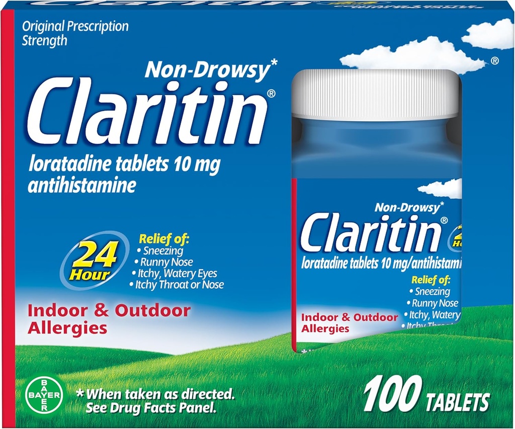 Claritin Allergy Medicine for Adults, 24-Hour Non-Drowsy Loratadine 10mg Pills, Antihistamine, 100 Tablets