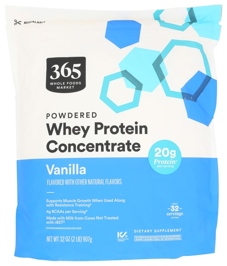 365 por Whole Foods Market, Vainilla Whey Concentrate Protein Powder, 32 OZ