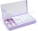 PORT X POLISH Designer Weekly Pill Box Organizer (AM/PM 2X Daily, Lilac) Silencio Compacto, Elegante suplemento de vitamina de 7 días ← Cute Portable Mini Travel Medicine Carrier ← BPA-Free Pillbox Caddy
