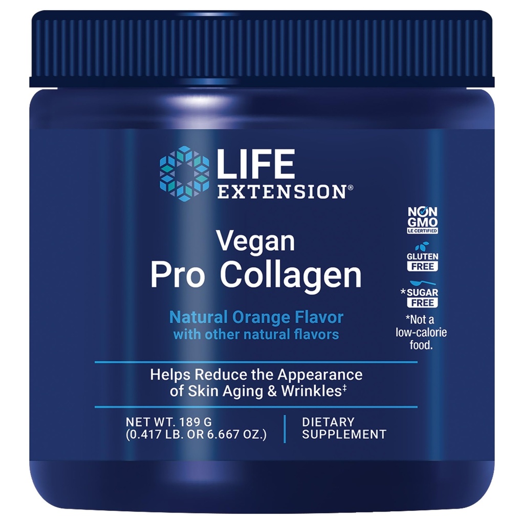 Extensión de vida Vegan Pro Collagen, Collagen Builder Support, Skin Health, Tipo I Collagen Aminoácidos, gotu kola, Vitamina C, Gluten-Free, Non-GMO, Vegan, 30 Servings