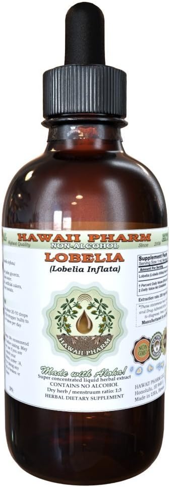 Lobelia Extracto líquido libre de alcohol, Lobelia orgánica (Lobelia Inflata) Dried Herb Glycerite Hawaii Pharm Natural Herbal Suplemento 4 oz