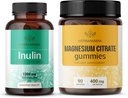 HerBAMAMA Inulina y Kit de Magnesio - Agrupo de 1200 mg Capsulas de fibra de inulina &amp; 400 mg Magnesium Citrate Gummies - Vegan, No GMO, Gelatinl-Free - 2 Pack