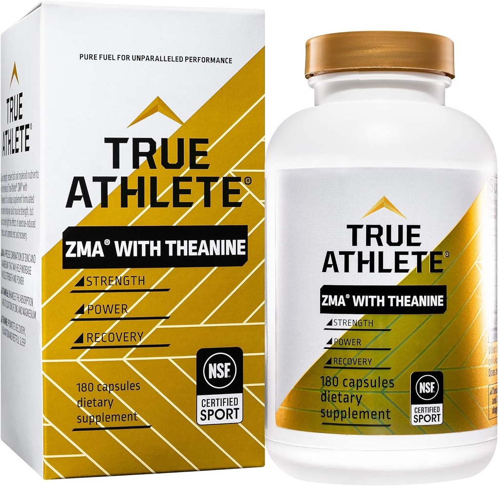 True Athlete ZMA con Theanine está diseñado para una mejor función inmune y reparación muscular También apoyando el metabolismo energético y una mejor recuperación del sueño. (180 cápsulas)