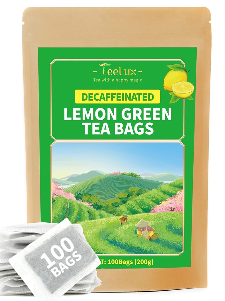 TeeLux Decaf Lemon Green Tea, Smooth Decaffeinated Green Tea with Refreshing Lemon Aroma & Flavor, 100 Conde