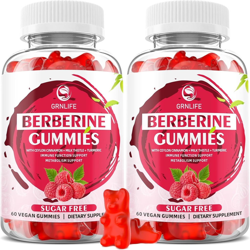 Berberine Gummies con Ceylon Cinnamon 1500mg High Potency Berberine HCL Suplemento para Immune y Metabolism Support, Sugar Free, Raspberry Flavor - 120 Conde