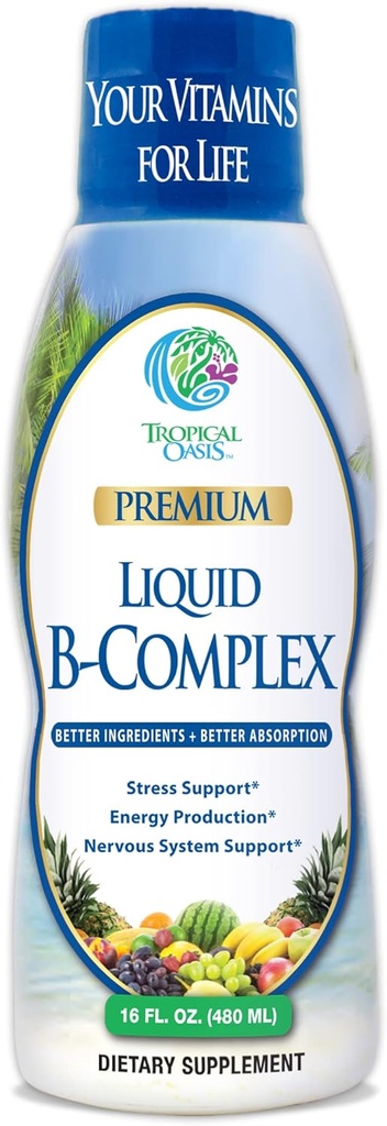 Premium Complejo líquido B vitamina- Absorbing rápido B-Complex líquido suplemento w / todos 8 B-vitaminas, PLUS energizante mezcla de hierbas w / Ginseng, Ginkgo y Eleuthero Root - Vegan, NON-GMO - 16oz, 32 Serv