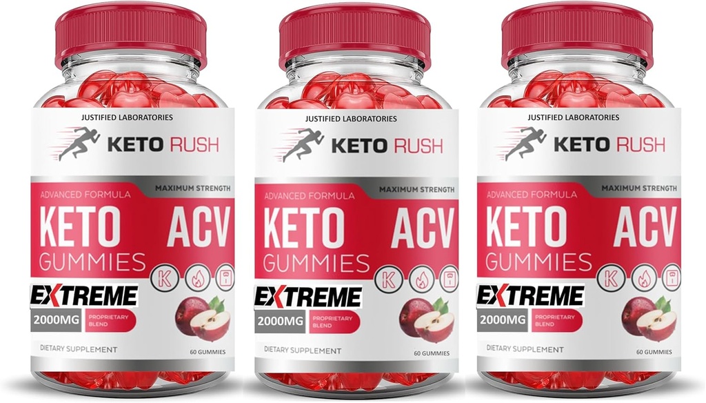 Laboratorios Justificados (3 Pack Keto Rush Keto ACV Gummies Extreme 2000MG Keto Rush Keto Gummies Apple vinagre de sidra Formulado con Powder de remolacha granada B12 Vegan No GMO 180 Gummys