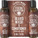 Vikingo Revolución Beard Wash &amp; Beard Acondicionador Set w / Armgan & Jojoba Aceites - Suaviza &amp; Fortalece - Natural Beard Shampoo w / barba aceite Sandalwood (5oz)