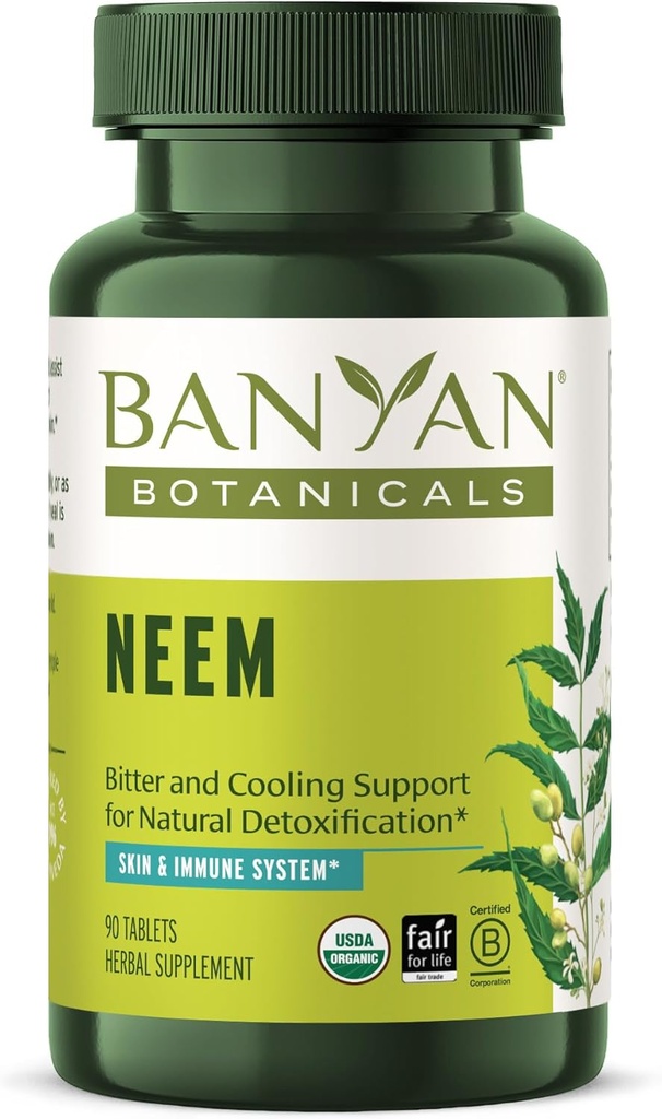 Banyan Botanicals Neem Tablets – Organic Neem Leaf (Azadirachta Indica) – Apoya la desintoxicación natural, la piel sana y la salud inmune* – 90 Tablets – Non-GMO Sosteniblemente Fuente Vegan