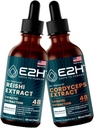 E2H: Reishi & Cordyceps Extractos - Energía, Longevidad, Energía, Resistencia &amp; Apoyo Inmunitario - No GMO, Vegan - 2 Fl Oz Cada (4 Fl Oz Total) - Bundle
