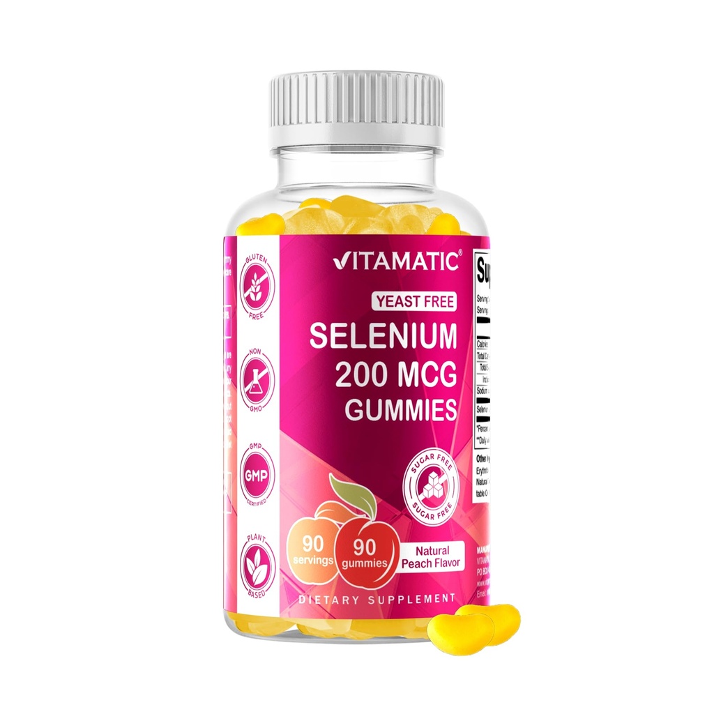 Vitamatic Yeast Free Selenium Gummies 200mcg como suplemento de selenomethionina Mineral esencial con la absorción superior 90 Pectina