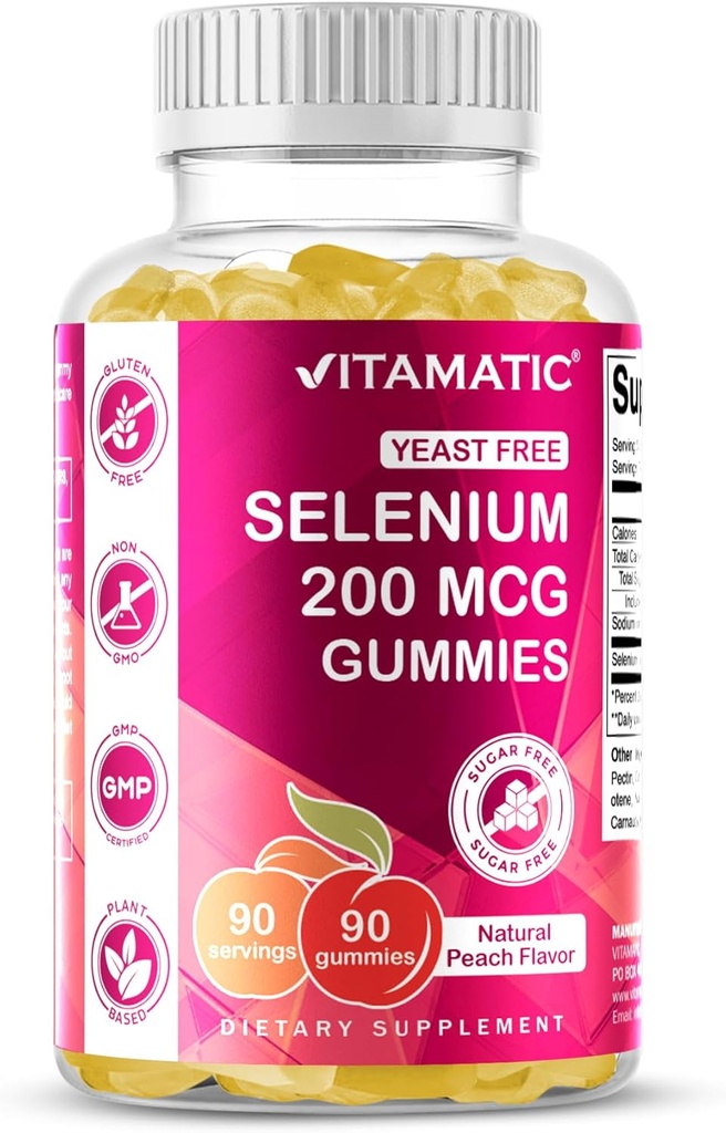 Vitamatic Yeast Free Selenium Gummies 200mcg como suplemento de selenomethionina Mineral esencial con la absorción superior 90 Pectina