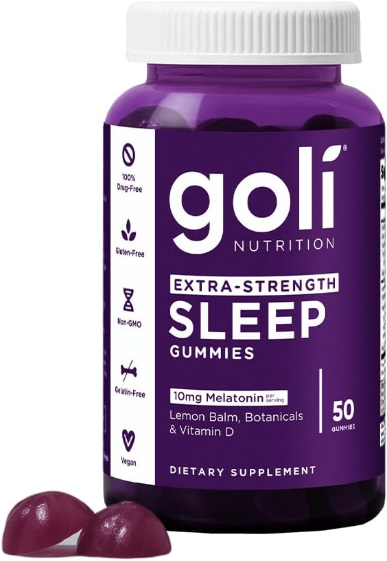 Goli Suplemento nutricional, Extra Strength Sleep Gummy 10mg Melatonin - 1 Pack 50 Cuenta - Gluten-Free, Vegan, Non-GMO, y Gelatin-Free
