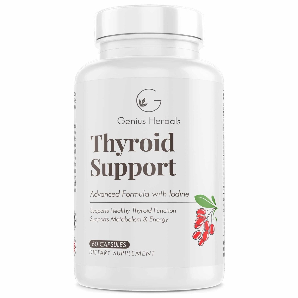 Thyroid Support - Advanced Formula with Iodine, Supports Metabolism & Energy, Supports Healthy Thyroid. Suplemento de tiroides no transgénico - 60 cápsulas