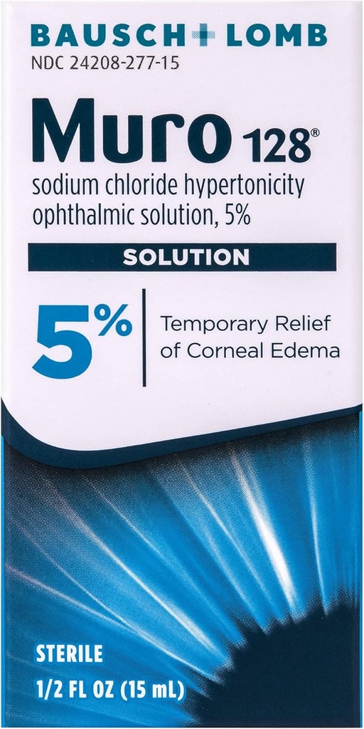 Muro 128 Solution, Temporary Relief of Corneal Edema, Eye Care, Sodium Chloride Hypertonicity Ophthalmic Solution 5%, 0.5 Fl. Oz