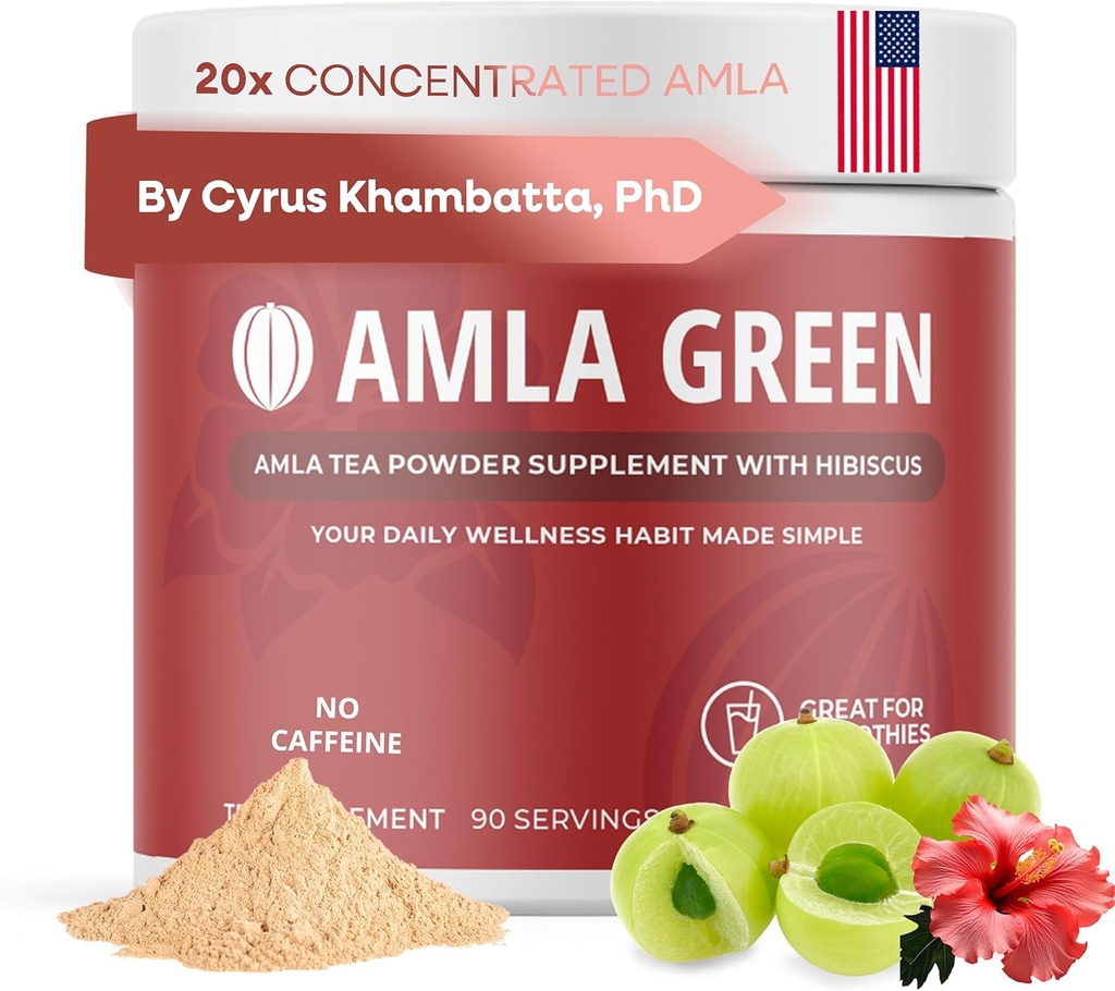 Amla Powder " Green Tea Superfood Supplement with Hibiscus, 20x Ultra Concentrated Amla, Antioxidant Support, Made with Oolong Tea and Indian Gooseberries, Organic, Vegan, Hibiscus, 90 Servings