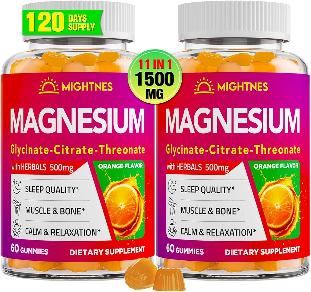 Magnesium Gummies for Adults with Glycinate, Citrate & l-threonate, Ashwagandha, High Absorption Triple Magnesium Complex for Rest, Relax, Muscles, Bone - 120 Gummies