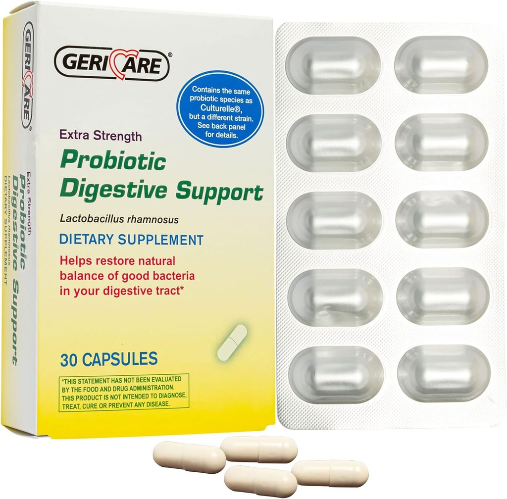GeriCare Probiotic Digestive Support ← Extra Strength 20 Billion CFU Lactobacillus Rhamnosus R-11 Daily Probiotic  Keep Your Digestive System Balanced ← 30 Capsules