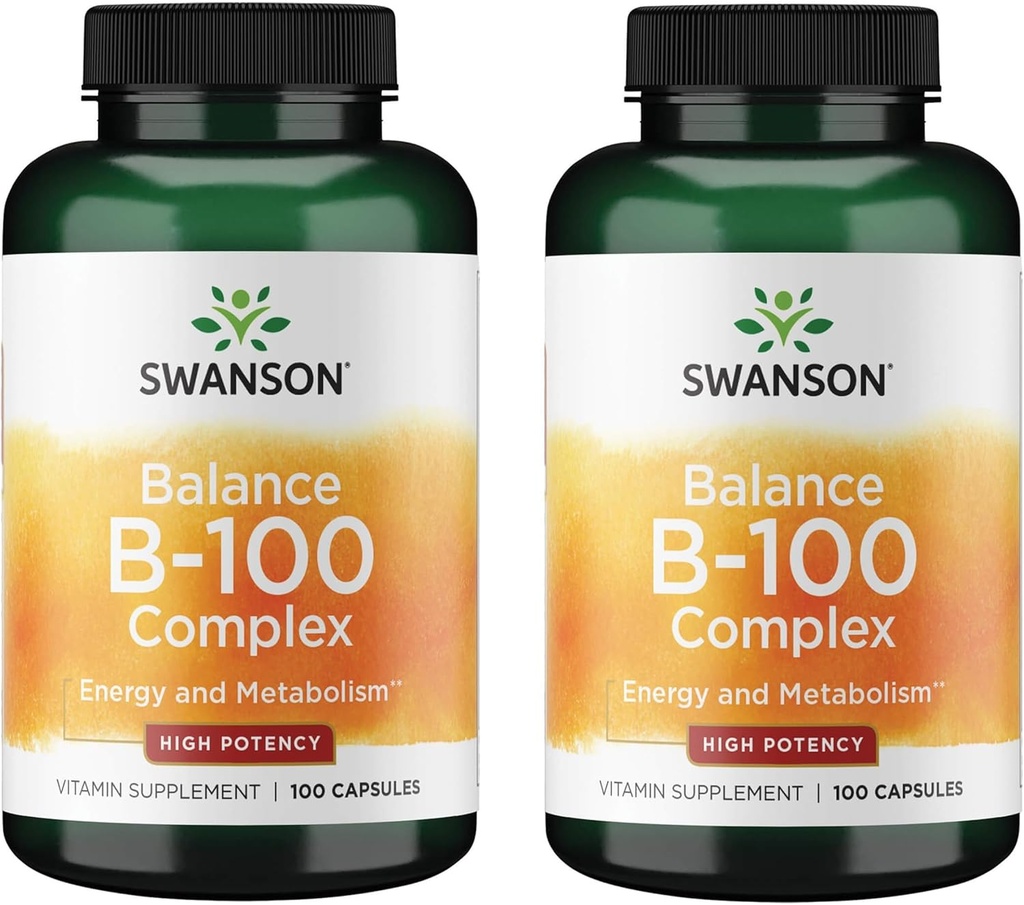 Swanson Vitamina B-100 - Suplemento de vitaminas Promoción de Energía y Metabolismo Apoyo - High Potency Formula Supporting Heart Health, Brain Health " Nervous Function - (100 cápsulas) (2 Pack)