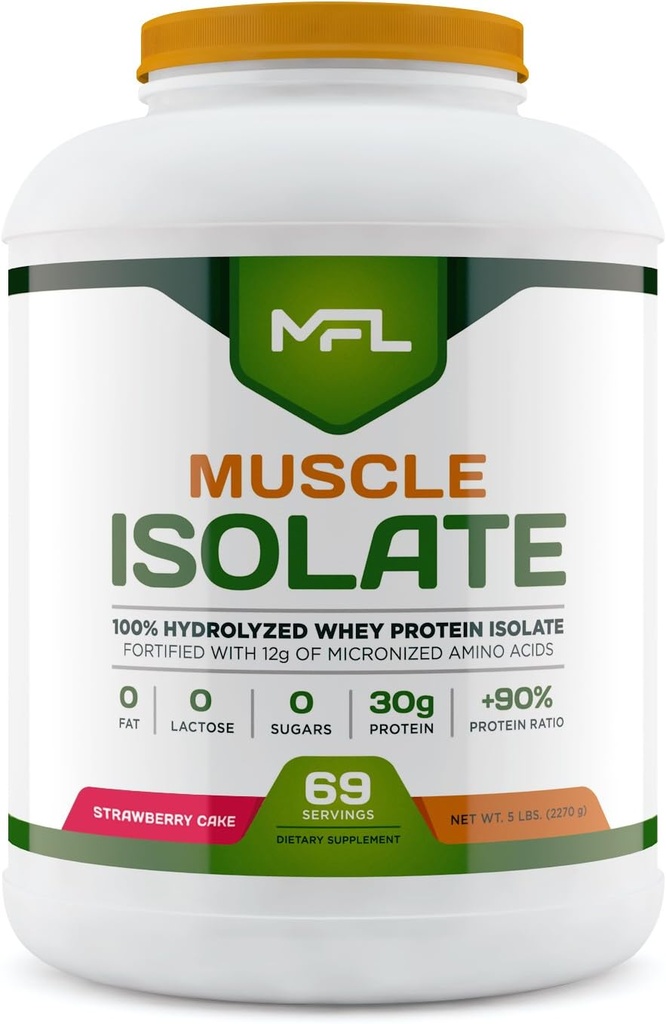 MFL 100% Isolate Protein l 30g de Protein l 12g Amino Acids l Keto Friendly l Low Carbs l 5 lbs. (Strawberry Cream)