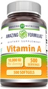 Fórmulas asombrosas Vitamina A 10000 UI Suplemento TENIDO como Retinyl Palmitate TEN 3000 Mcg Silencio Softgels TENIDO NO-GMO ANTE Gluten Free TEN Made in USA (1 Pack, 500 Count)