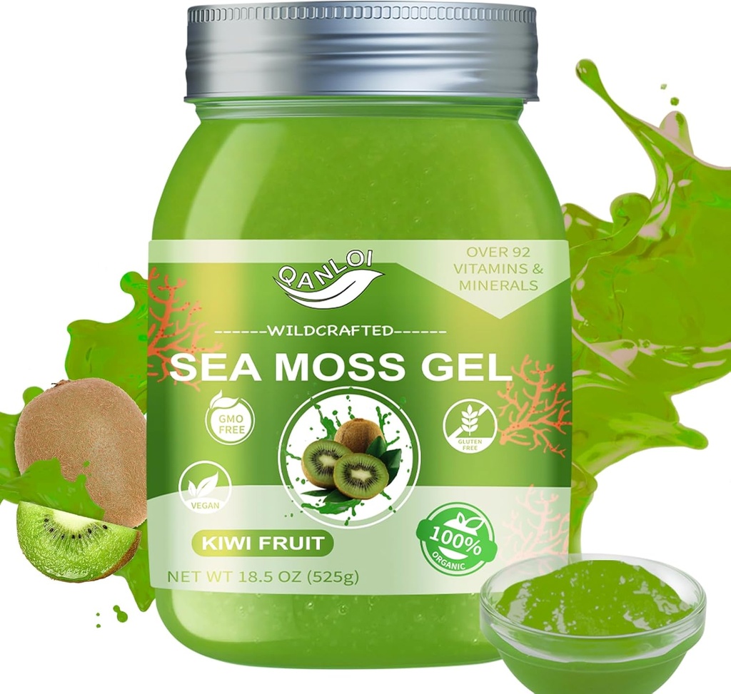Ecológico Moss Gel, 18,5 OZ Irish Seamoss Gel Hecho con fruta fresca real, libre de gluten &amp; vegano Superfood &amp; Non-GMO Superfood with All Natural Essential Vitamins, Minerals(Kiwi Fruit)