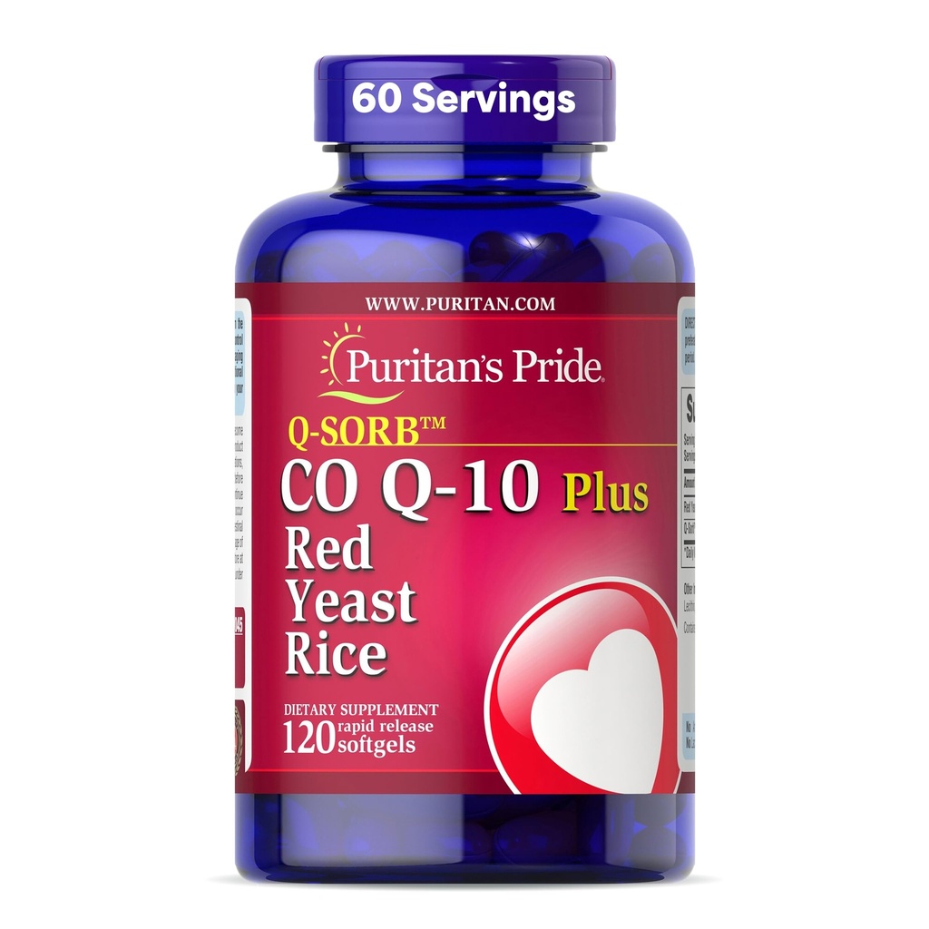 Pride de Puritan Q-SorbTM Coenzyme CoQ10 Suplemento dietético para la salud del corazón, la salud del gusano oral y el apoyo al envejecimiento saludable, además de arroz de levadura roja para una mejor digestión, 120 Rapid Release Softgels