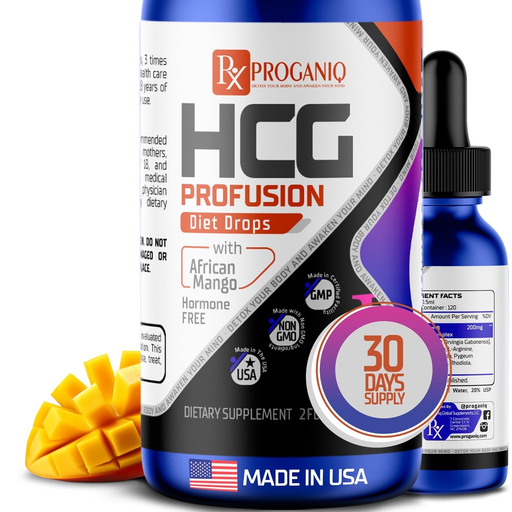 X PROGANIQ Profusion HCG Drops - Advanced Weight Management Formula with African Mango - Hormone Free Drops for Women &amp; Hombre - Made in The USA - HCG Drops for Weight Management - 30 Day Supply