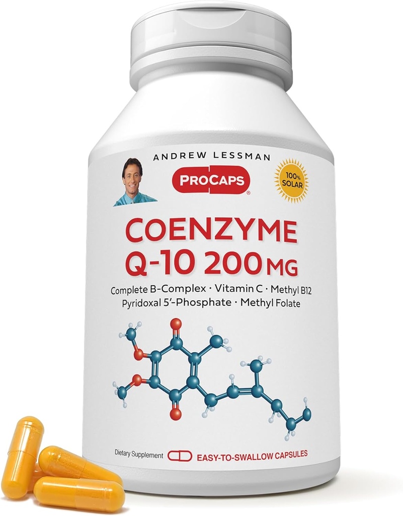 ANDREW LESSMAN Coenzyme Q-10 200 mg 360 cápsulas - Esencial para la producción de energía y función óptima del órgano clave, soporte antioxidante, agotada por el envejecimiento, Plus B-Complex. Cápsulas fáciles de absorber