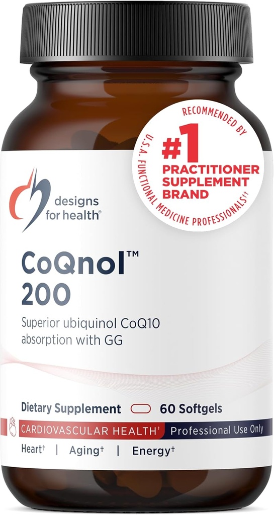 Diseños para Salud CoQnol 200mg - CoQ10 Ubiquinol con Bioavailabilidad Superior + Exclusiva Tecnología de Absorción - Doble CoenzymeQ10 Boost con GG - Corazón, Envejecimiento saludable + Soporte Celular (60 Softgels)