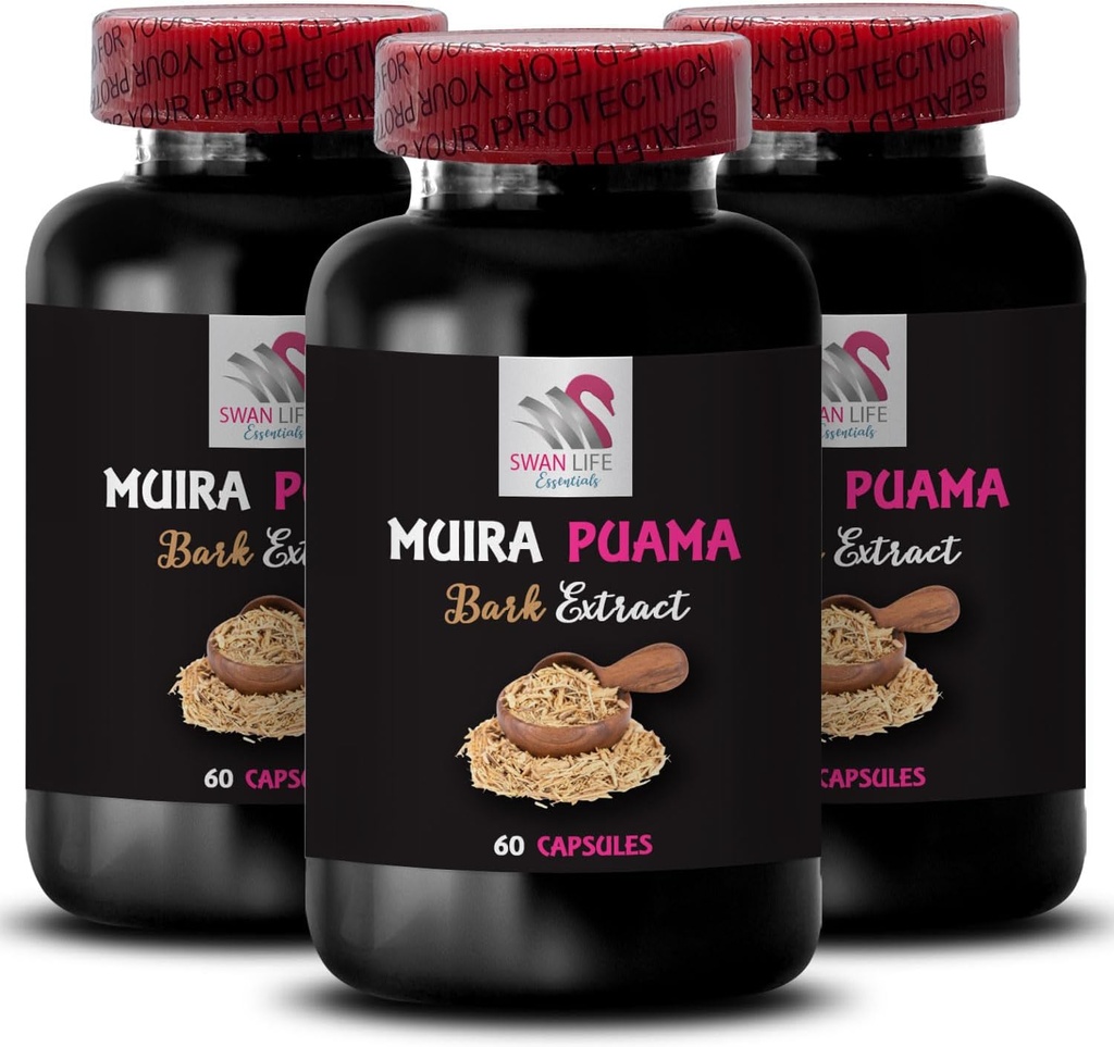 Optimizador de energía - MUIRA PUAMA BARK EXTRACT - Fuente de base vegetal, Vitality Flow, Resilience Boost, Herbal Energizer, Power Support, Daily Lift, Botanical Drive 3 Botellas 180 Capsules