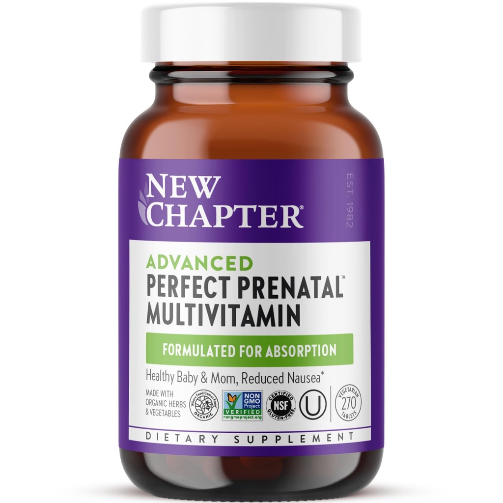 Nuevo capítulo Advanced Perfect Prenatal Vitaminas, 270ct, Hecho con ingredientes orgánicos, no transgénicos para bebé saludable &amp; madre - Folate (Methylfolate), Hierro fermentado entero, vitamina D3 + jengibre