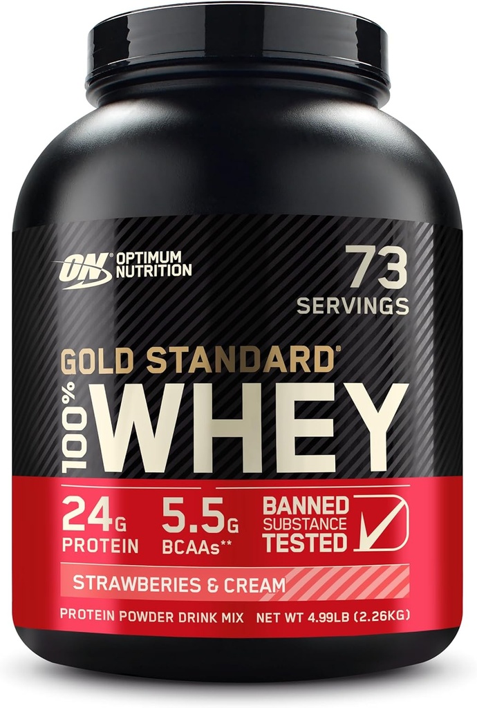 Optimum Nutrition Gold Standard 100% Whey Protein Powder, Strawberries & Cream, 5 libras (Packaging May Vary)