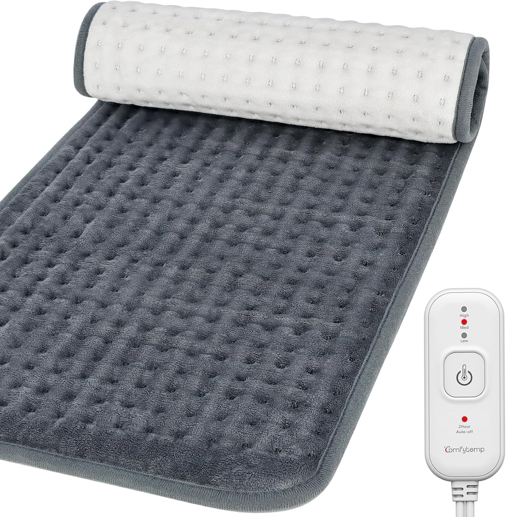 Comfytemp Calefacción Pad para el Dolor trasero &amp; Cramps Relief, FSA Eligible Electric Large Heat Pad, 2H Auto Off, Regalos de Navidad para Mujeres Hombres Mamá Papá, HSA Moist Neck Hombro Calentador, Lavadero, 12"x24"