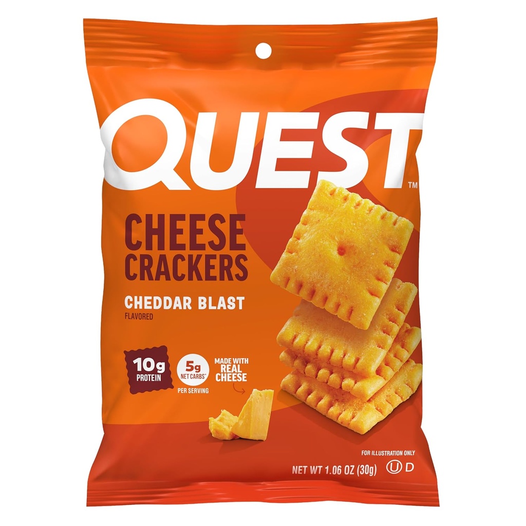Quest Nutrition Cheese Crackers, Cheddar Blast, 10g Protein, 5g Net Carbs, 1g Sugar, Made with Real Cheese, 12 Packs (1.06 bolsas oz)