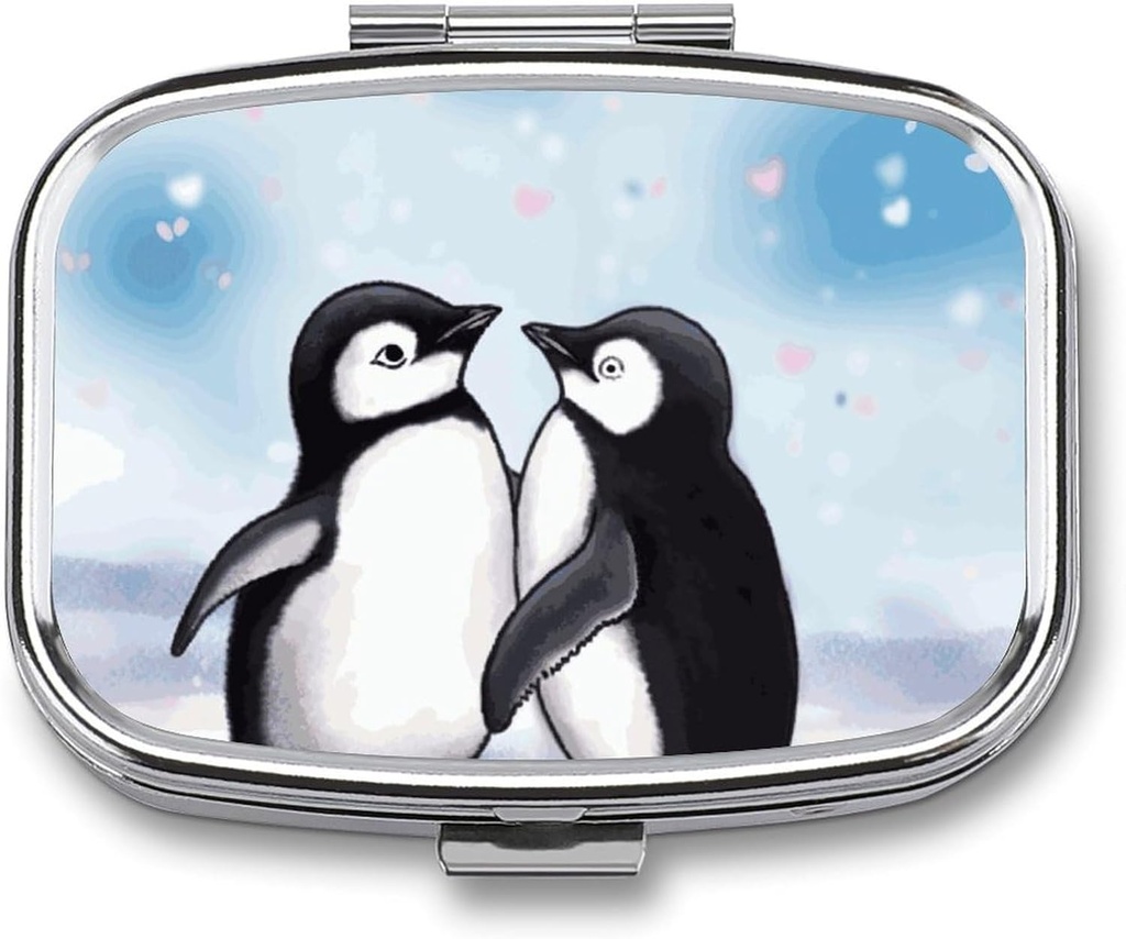 I Love Penguins Square Pill Box, 2 Compartment Decorative Pocket Pill Box for Pocket Or Purse Portable Mini Travel Medicine Tablet Vitamin Holder Organizer Pill Case