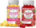 Colágeno Lunakai y Gummies Multivitamínicos de Mujeres Bundle - Suplementos antiañero no transgénicos con biotina, zinc, vitamina C y E - 100% Valor diario de 16 vitaminas y minerales esenciales - 30 días de suministro