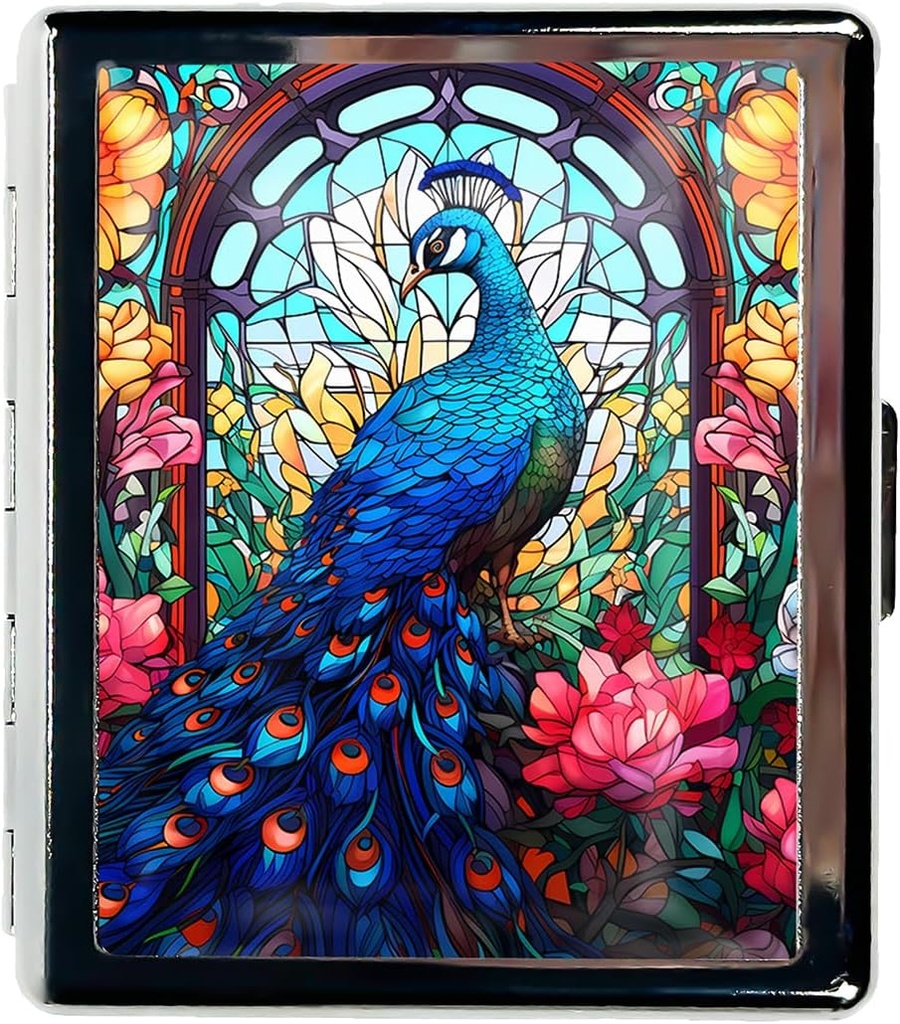 Organizador de pilas de viaje Funda de pequeña pill para Esenciales de Purse 7 Días Cute Pill Box con espejo Caja de pill portátil para bolsillo o purés containe Travel Gifts (Peacock Stained Glass)