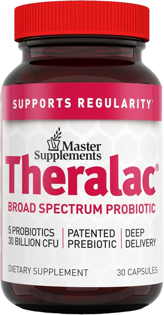 Master Supplements Theralac - 30 Capsules - Multi-Strain Probiotic for Optimal Gut Health + Gas &amp; Bloating Relief - Gluten Free - 30 Servings