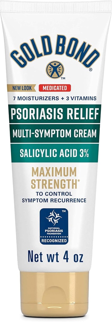 Crema de alivio de la psoriasis multi-síntoma de oro, 4 oz., para picazón, piel de escalar