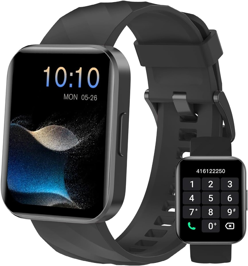 Smart Watch (Respuestas / Llamadas de juego), 1.85" Smart Watches for Men Women Digital Watch Fitness Tracker con 100+ Sport Modes Heart Rate Monitor para iOS Android Phones Waterproof Black