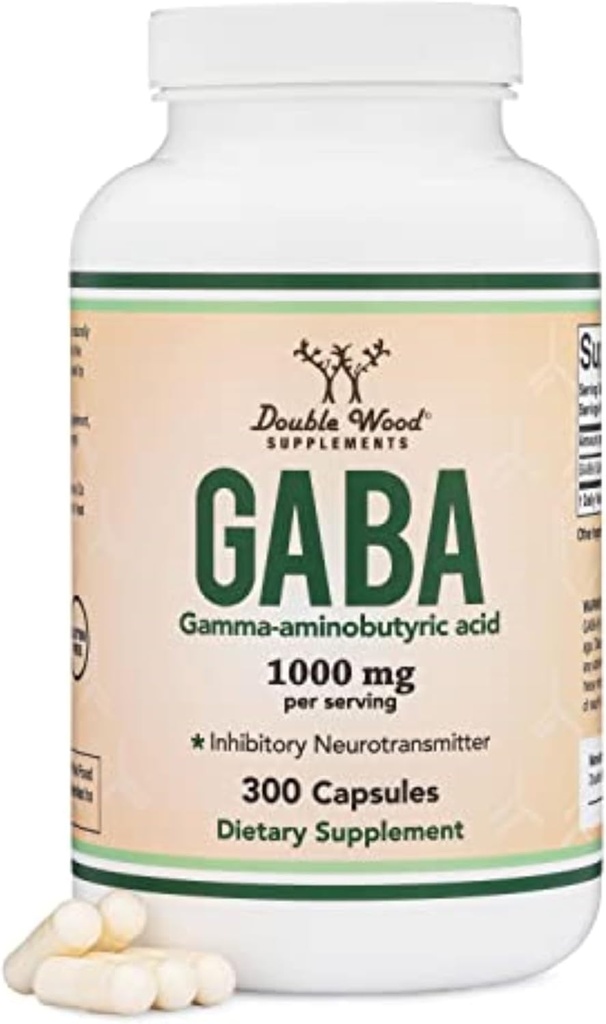 Suplemento GABA (300 cápsulas, 1.000 mg por servicio) promueve la calma, la relajación y el apoyo al sueño (Vegan Safe, Gluten Free, Non-GMO) (Gamma Aminobutyric Acid) por Madera Doble