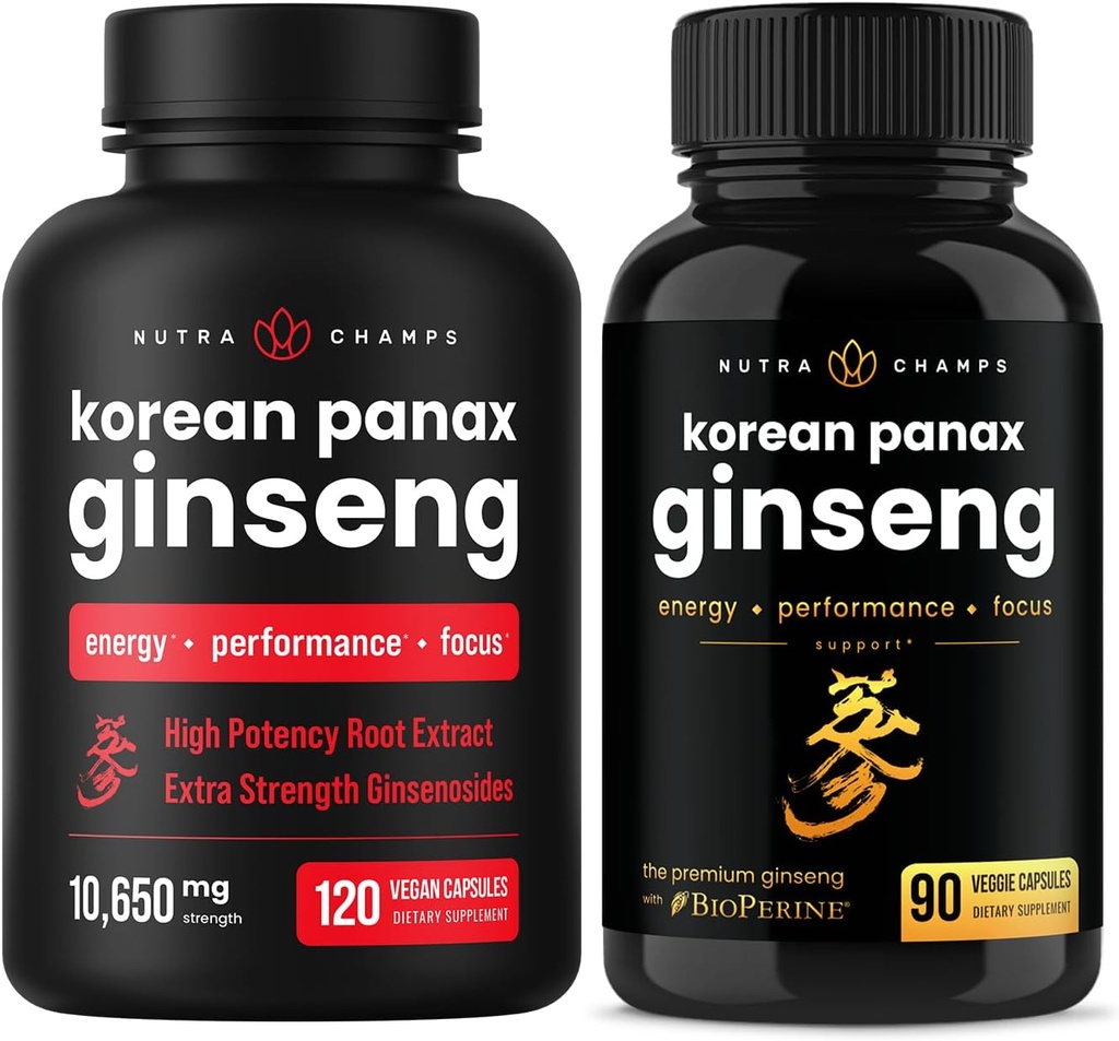 NutraChamps Complete Ginseng Duo - The Complete Energy, Focus &amp; Stamina Support Bundle – Ginseng Gold &amp; Korean Red Panax Ginseng