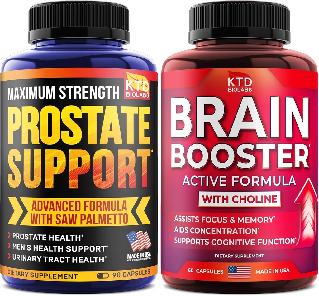 Soporte de próstata para Hombres &amp; Nootropic Brain Support Suplemento - Made in USA - Saw Palmetto Capsules - Bacopa Monnieri &amp; DMAE Suplemento