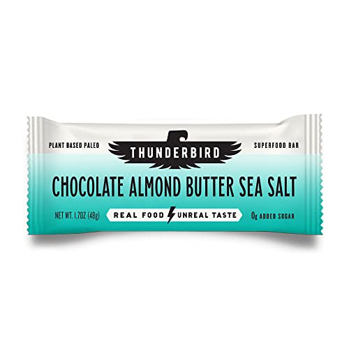 Thunderbird Bars Energy Snack, Gluten-Free with Protein, Healthy Real Food, Vegan Paleo Non-GMO, No Añadido Sugar, Chocolate Almond Butter Sea Salt Flavor (6 Conde, 1.7 oz. Bares)