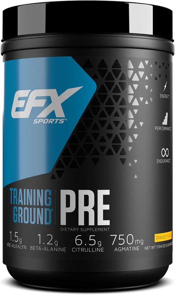 EFX Sports Training Ground Pre Workout Powder TEN Energy &amp; Muscle Pumps TENIDO CON Hydromax Glycerol, Citrulline, Beta Alanine TEN 300mg Caffeine TEN 20 Servings (Orange Mango)