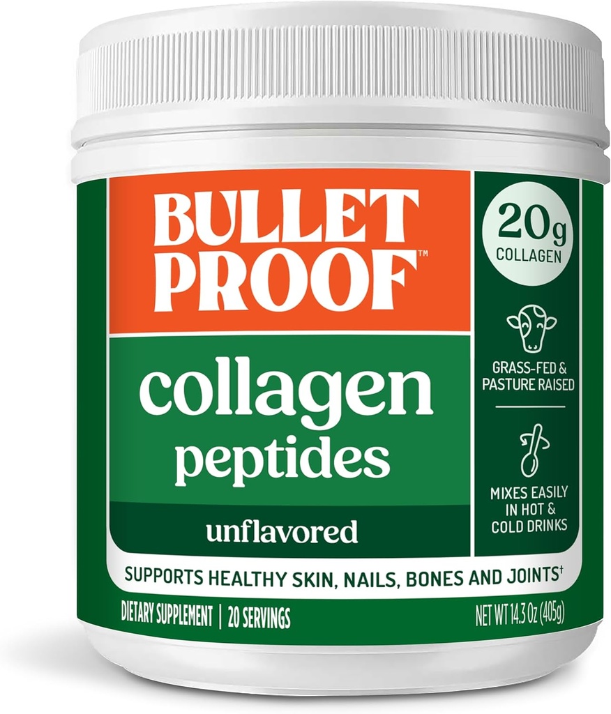 Péptidos de colágeno sin sabor a bala, pólvora con aceite MCT, 14.3 onzas, proteína de colágeno de gran tamaño para la piel, el hueso y el soporte conjunto, aumento de pasto, sin hormonas agregadas