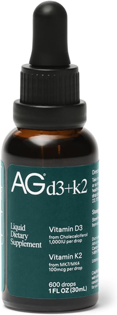 AG1 Vitamina D3 K2 gotas, 1000IU de vitamina D3 y 100mcg de K2 por ser, soporta la densidad ósea y la absorción de calcio (verde atlético)