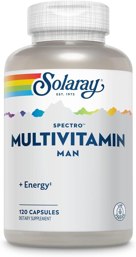 SOLARAY Spectro Multivitamínico para Hombres, Multivitamínico para la Energía y Bienestar General con Saw Palmetto, Pumpkin Seed, Enzymes Digestivos, y Más, Garantía de 60 días, 30 Servimientos, 120 cápsulas