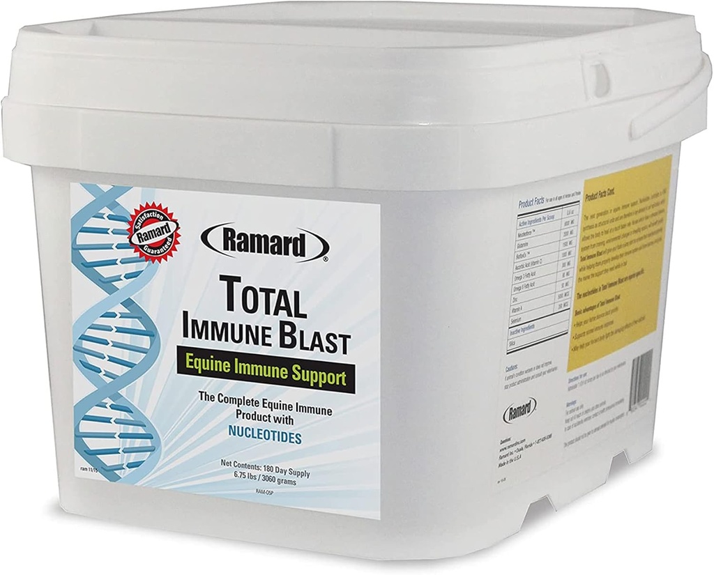 Ramard Total Immune Blast - Equine Immune Support, Horse Vitamin ' Powder Supplement w/Zinc, Selenium, Omega 3, Omega 6 " Vitaminas w/Nucleotides, Equine Powder " Suplementos 6.75 lbs. 180 días Suministro